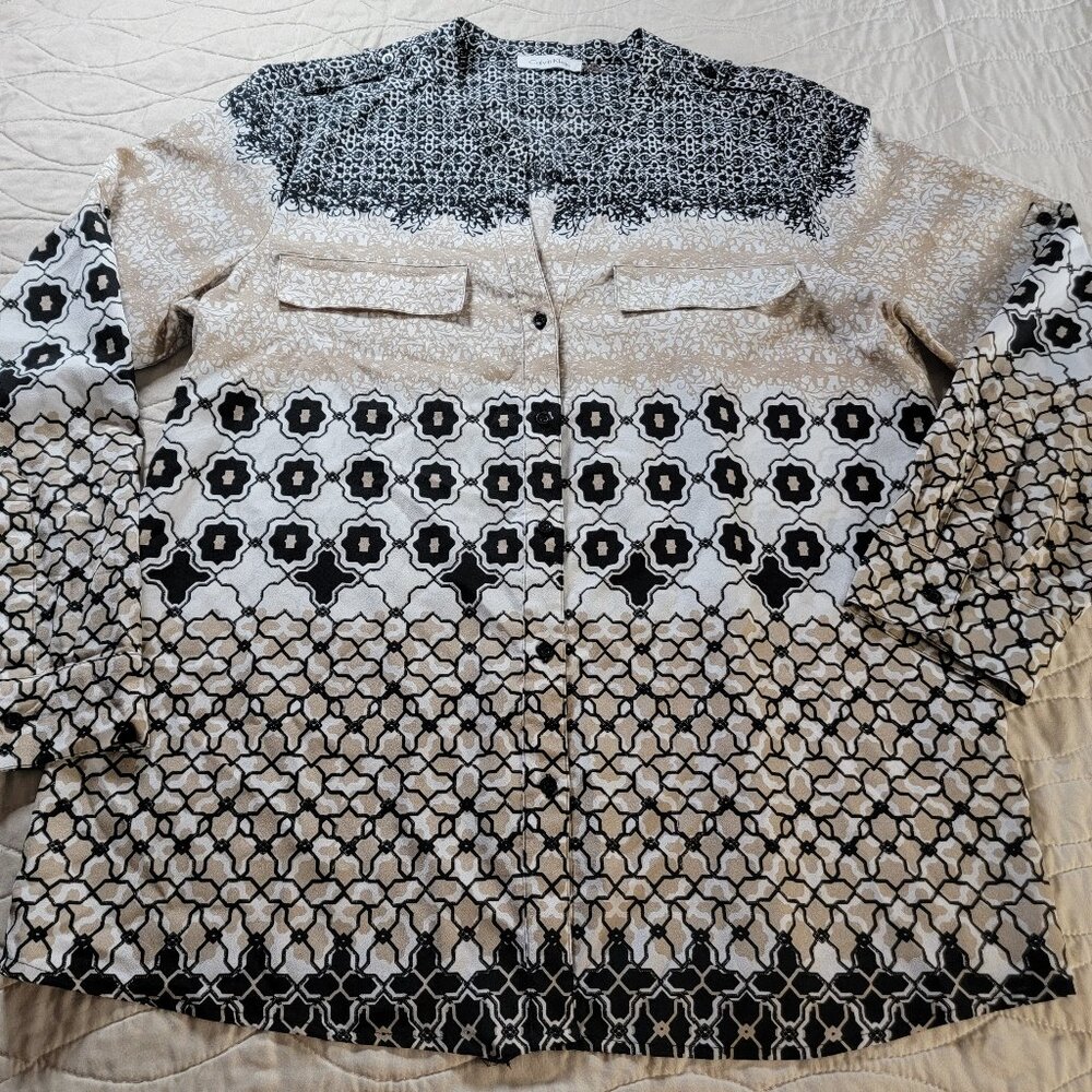Calvin Klein Long Sleeve Polyester Blouse V neck long sleeve Size XL